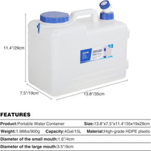 Load image into Gallery viewer, Compact 15L Portable Water Jug with Spigot - Perfect for Emergency Preparedness