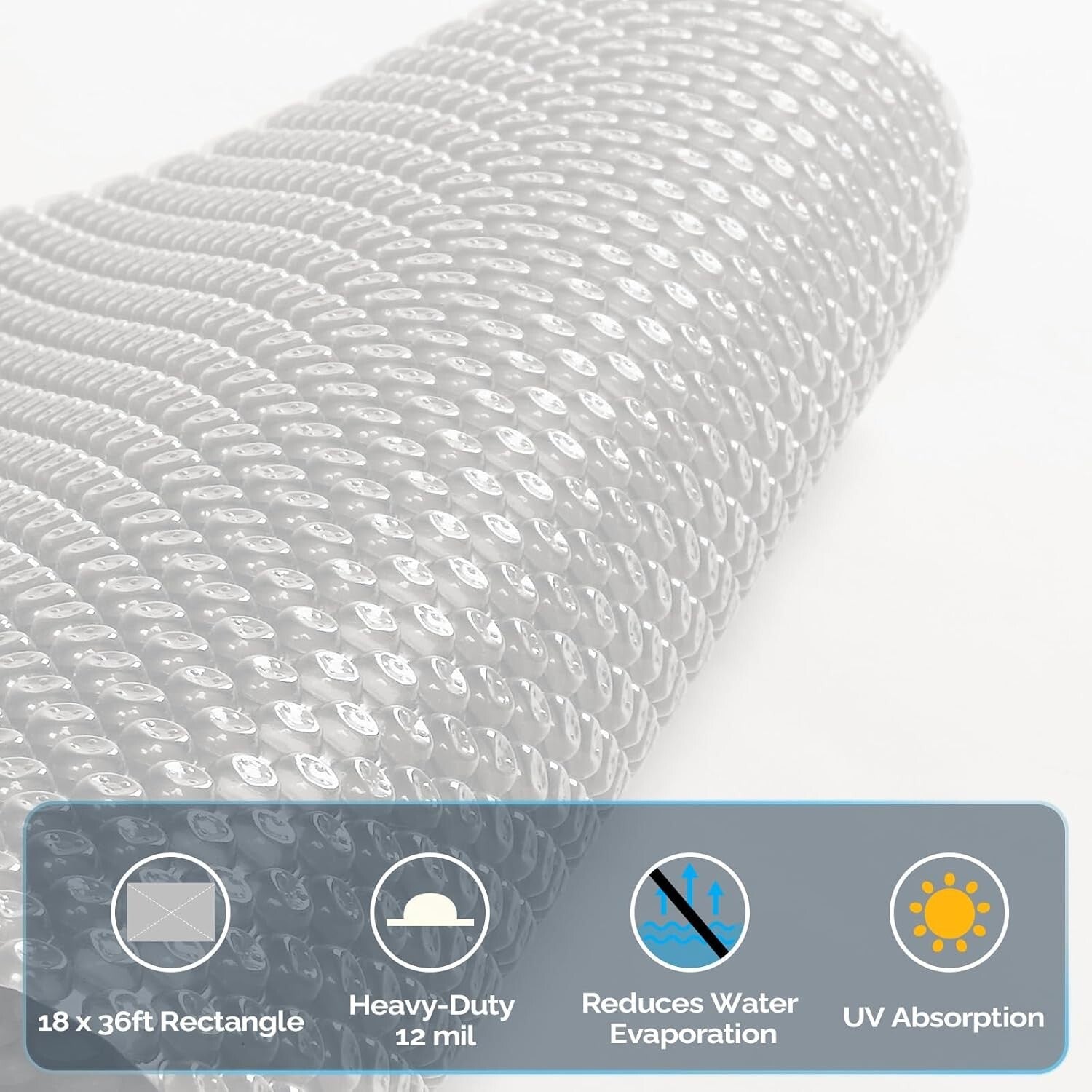 Clear 18x36FT Solar Blanket for Inground and Above-Ground Pools - 12Mil Thick
