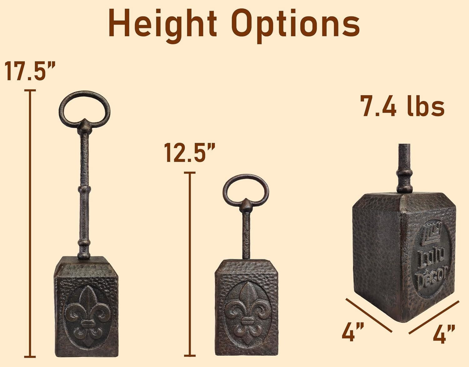 Durable Cast Iron Door Stopper with Adjustable Handle and Fleur de Lis Detailing