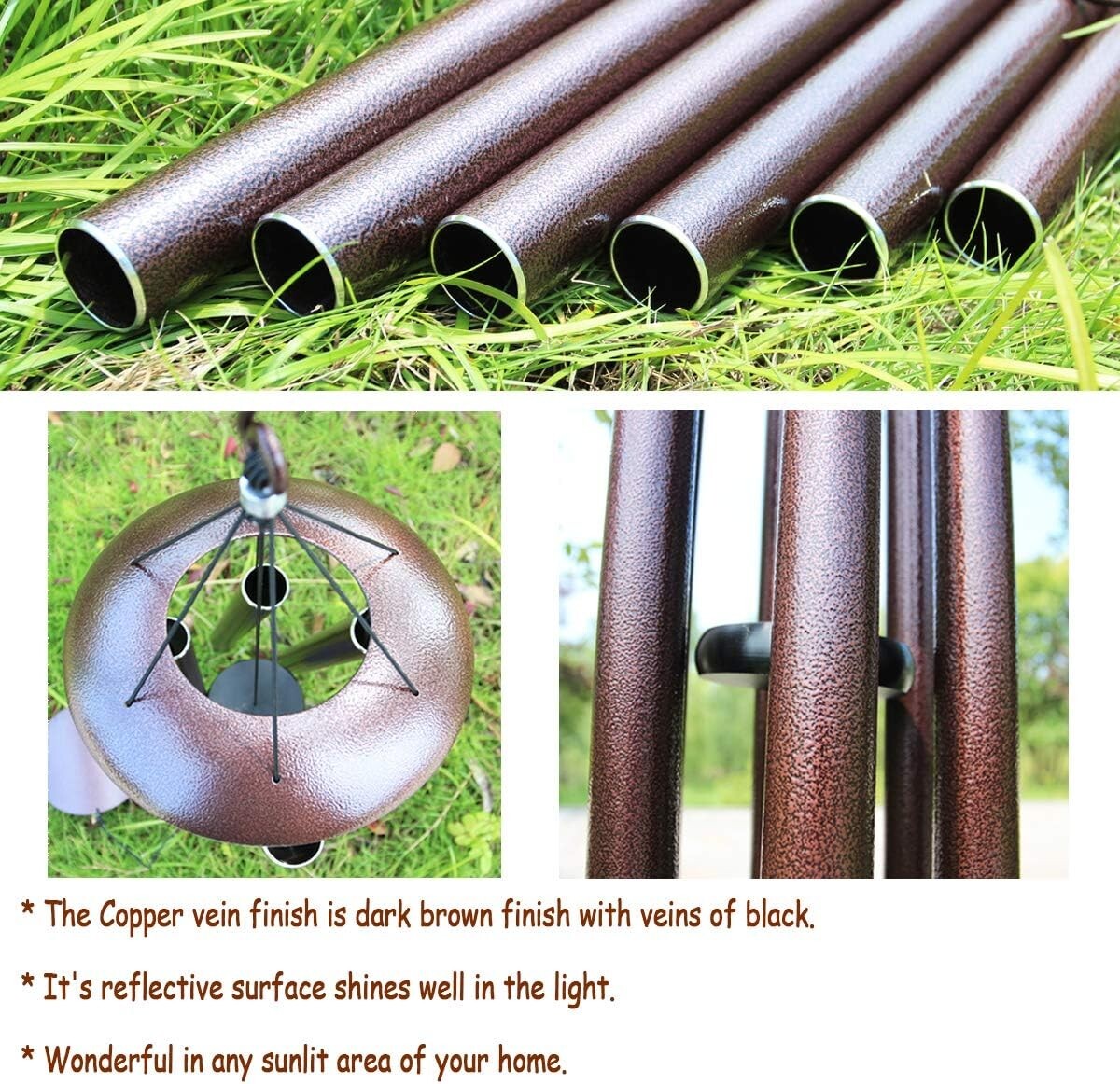 36" Outdoor Wind Chimes in Bronze - Deep Tones for Memorial Remembrance