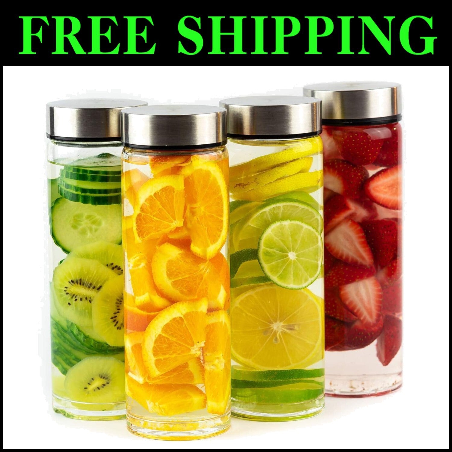 Reusable 16oz Wide Mouth Glass Bottles with Airtight Lids - 4 Pack for Juicing