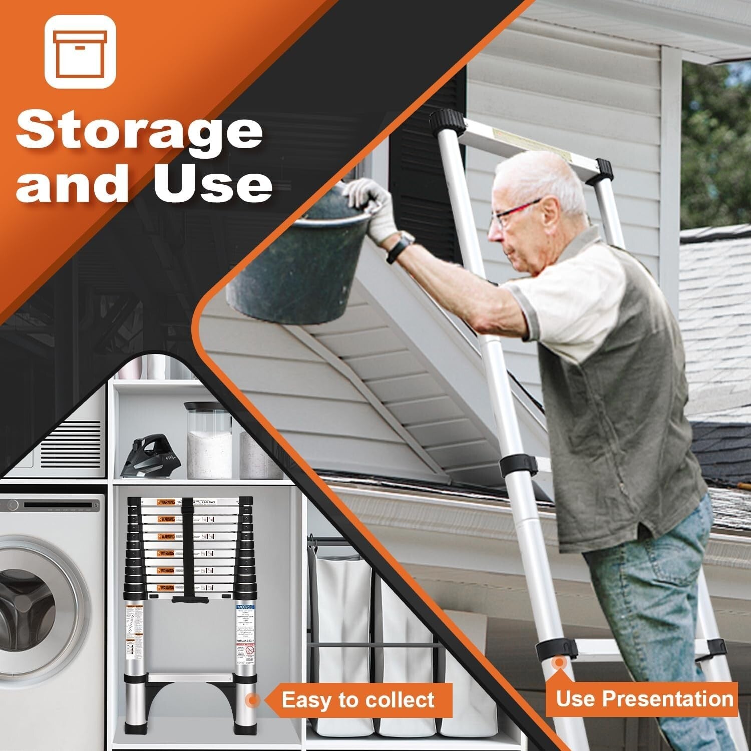 Portable Telescoping Ladder 10.5 FT, Easy Store & Transport with 2-Year Warranty