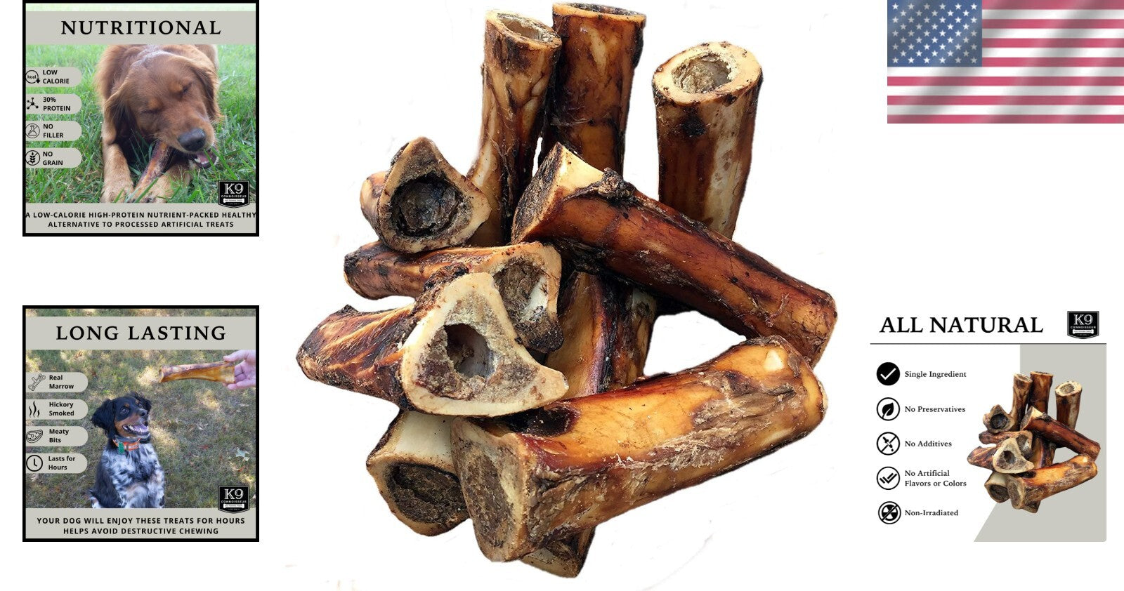 All Natural Single Ingredient Beef Marrow Bones - 10 Pack for Aggressive Chewers