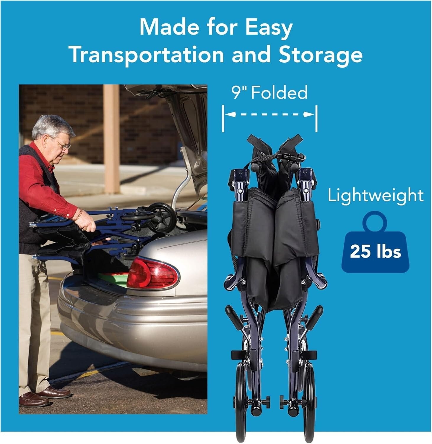 Folding Lightweight Wheelchair with Adjustable Footrests for Easy Travel