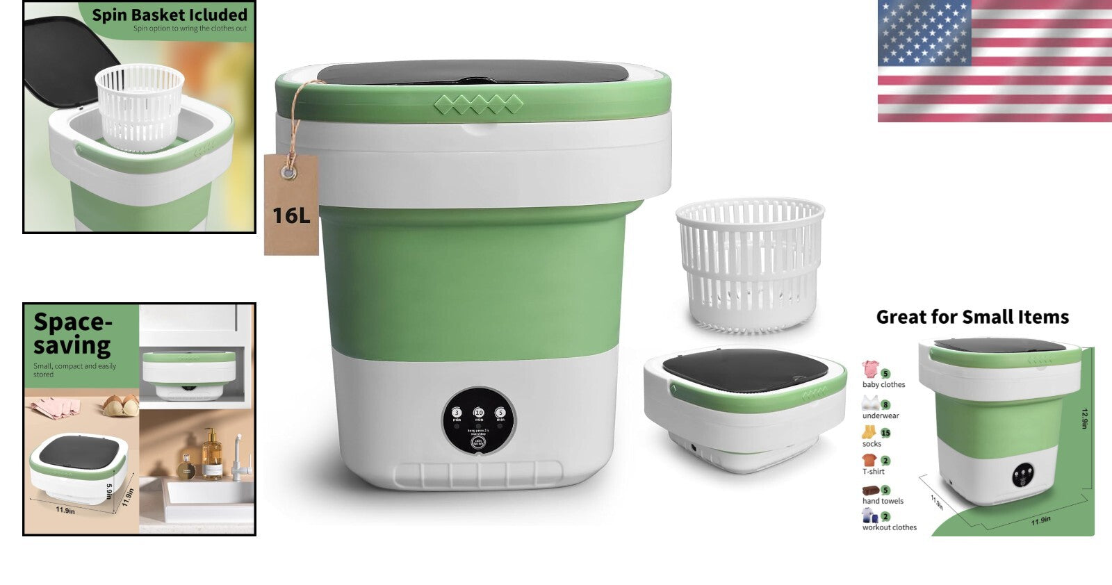 Foldable 3 Mode Mini Washer with Spin Basket – Perfect for Travel & Apartments