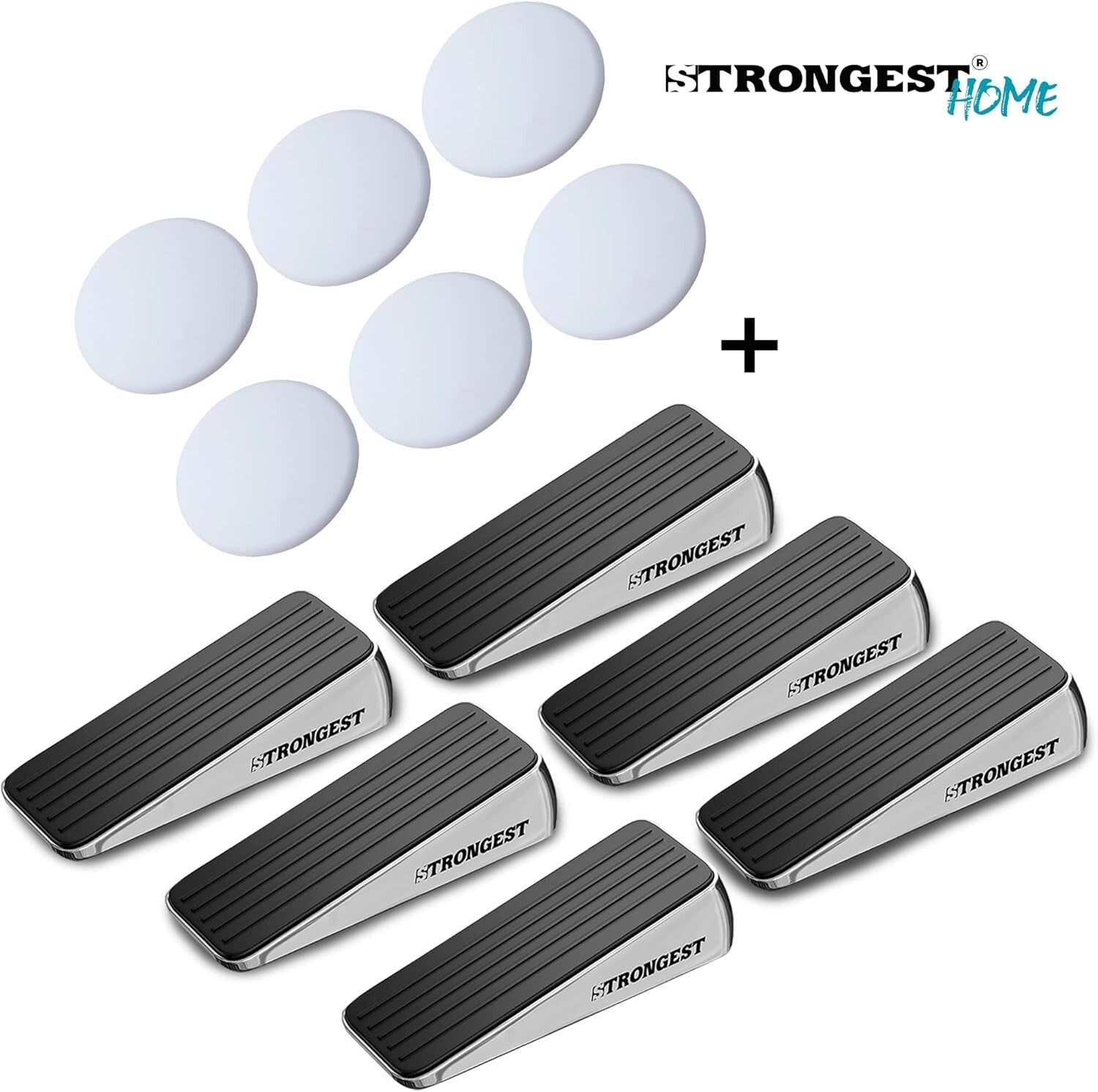 Modern Heavy-Duty Door Stop Set - Zinc Construction & Wall Protectors Included