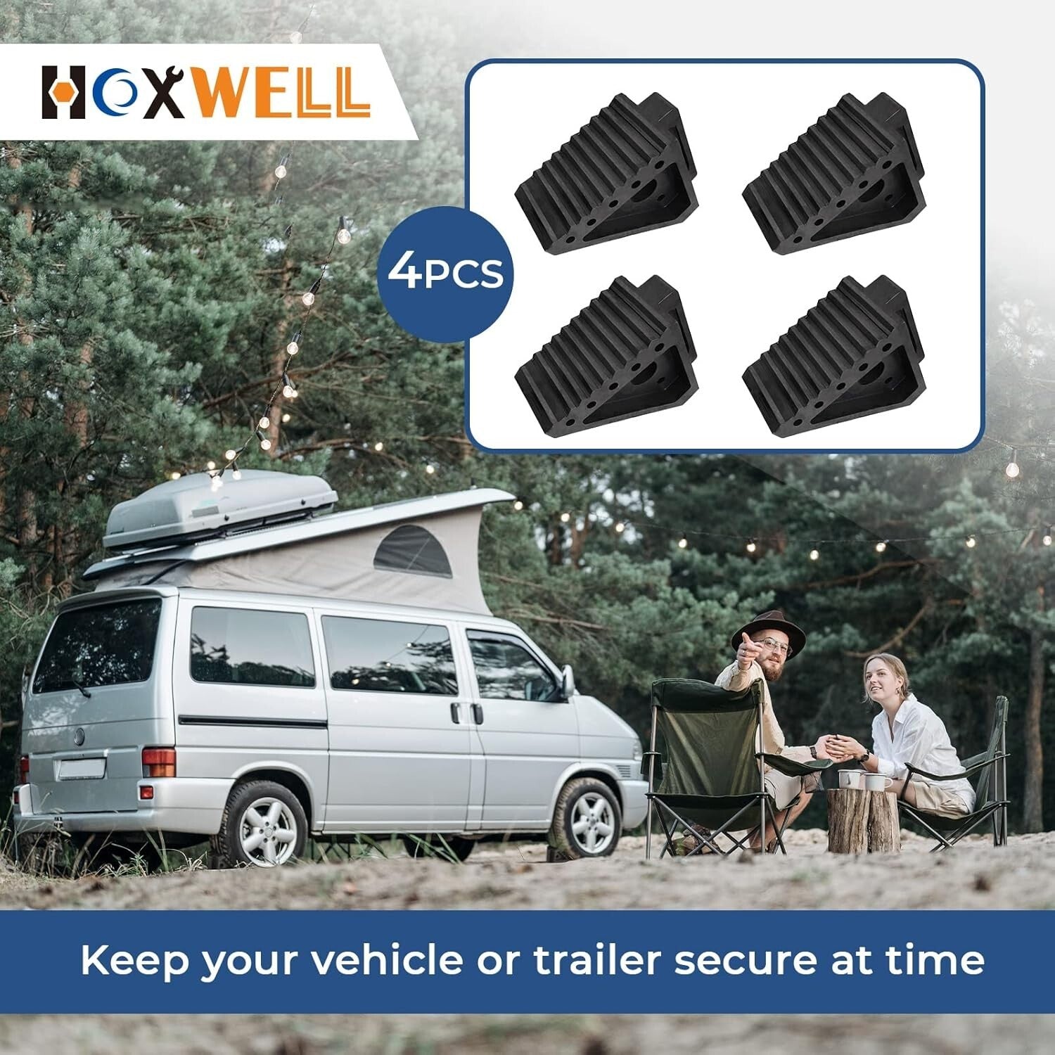 Durable Triangle Design Rubber Wheel Chocks - 4 Pack for Ultimate Stability