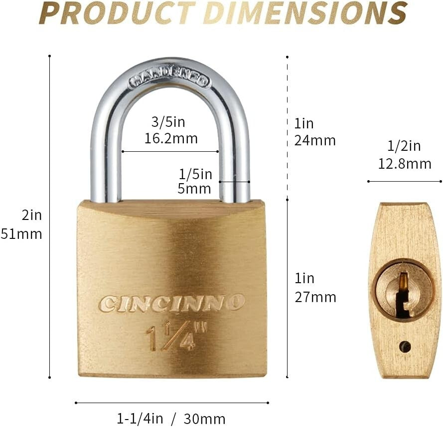 Compact Solid Brass Locks Keyed Alike for Tackle Boxes and Backpacks - 30mm