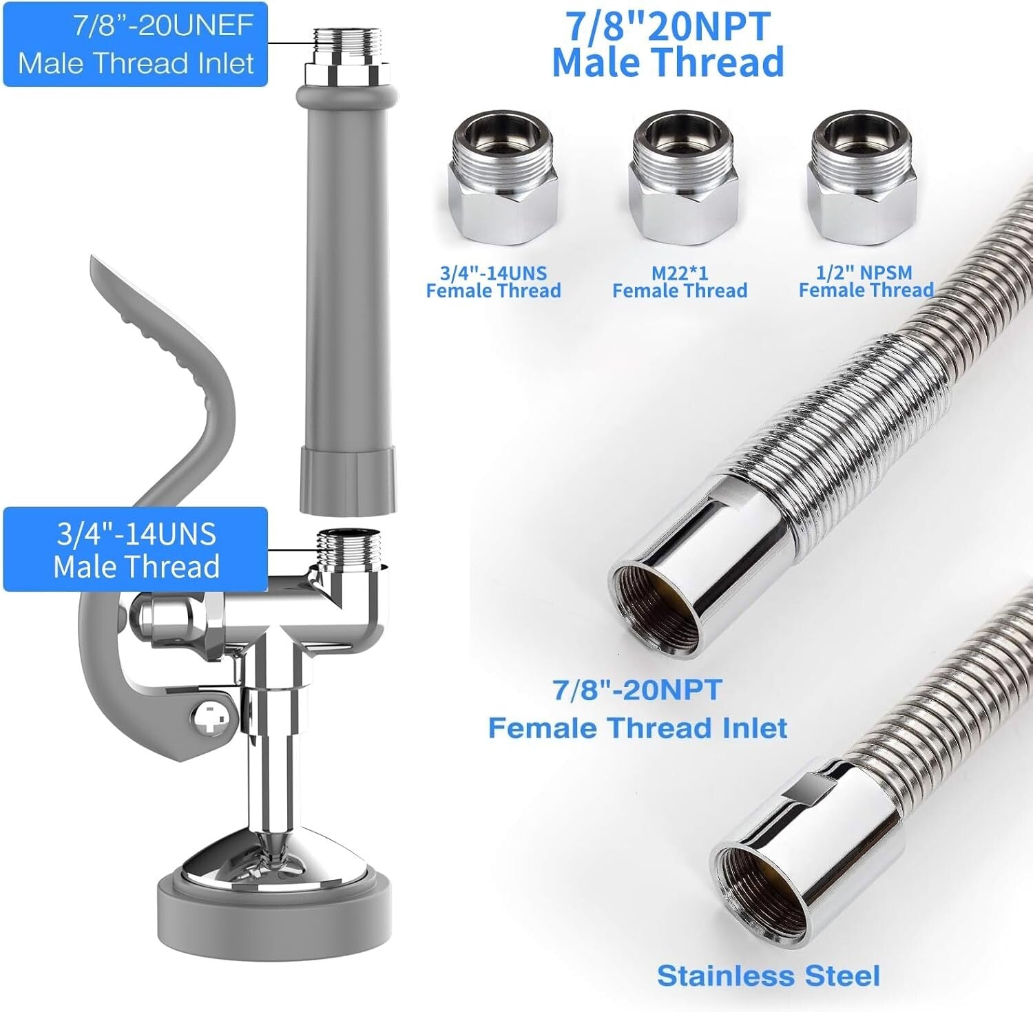 Durable 45-Inch Flexible Stainless Steel Spray Valve for Commercial Kitchens