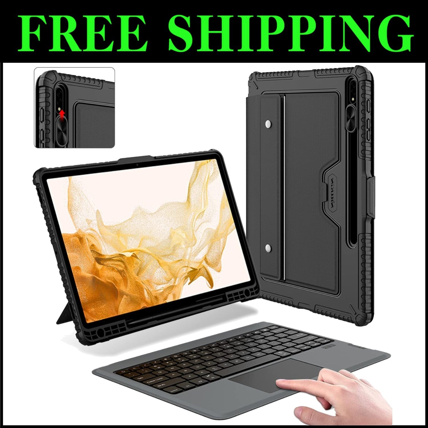 Detachable Folio Keyboard Case for Galaxy Tab S8+/S7+ with Multi-Touch Trackpad