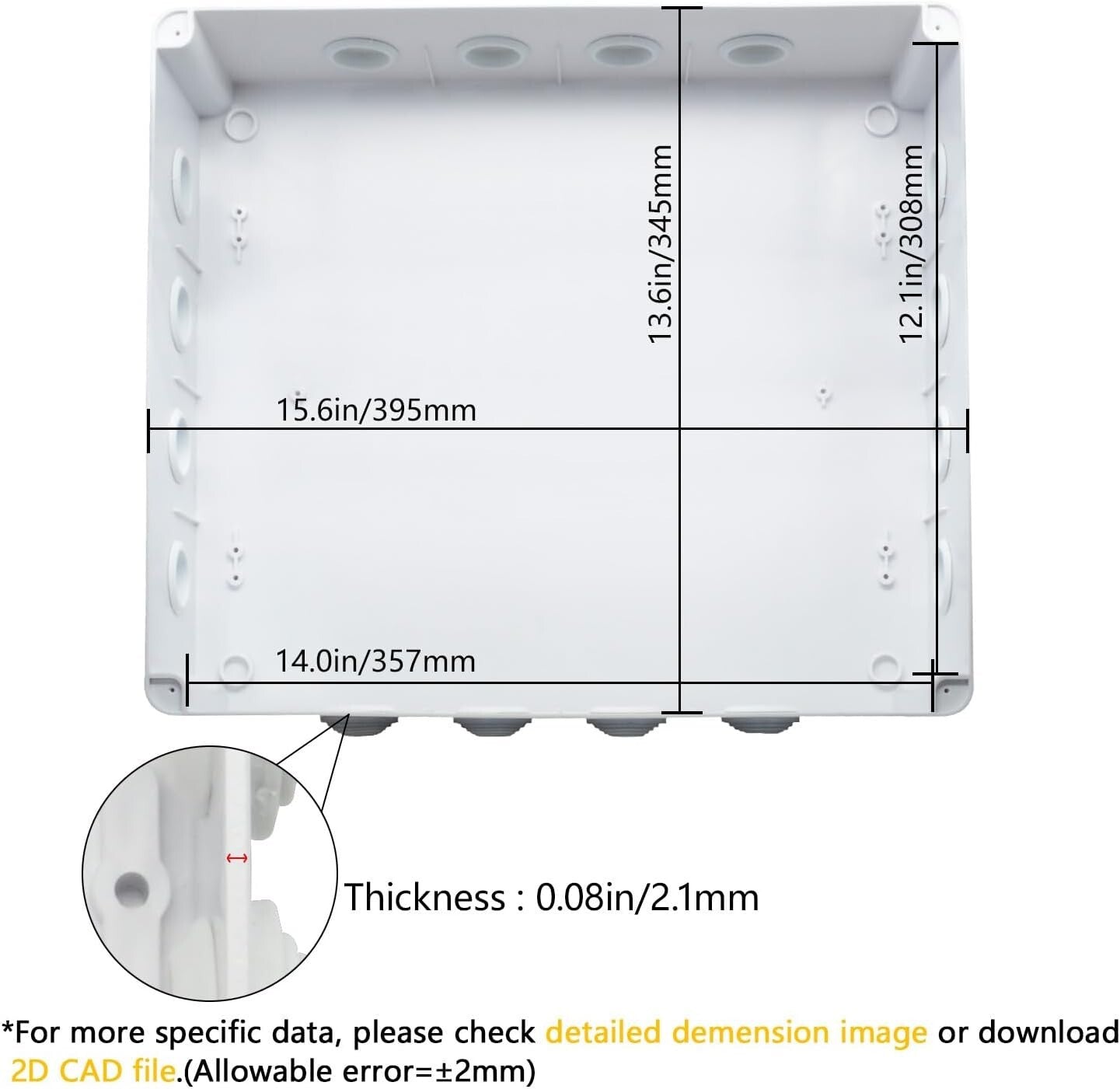 Durable IP65 Waterproof Junction Box for Electrical Projects - 15.7x13.8x4.7in
