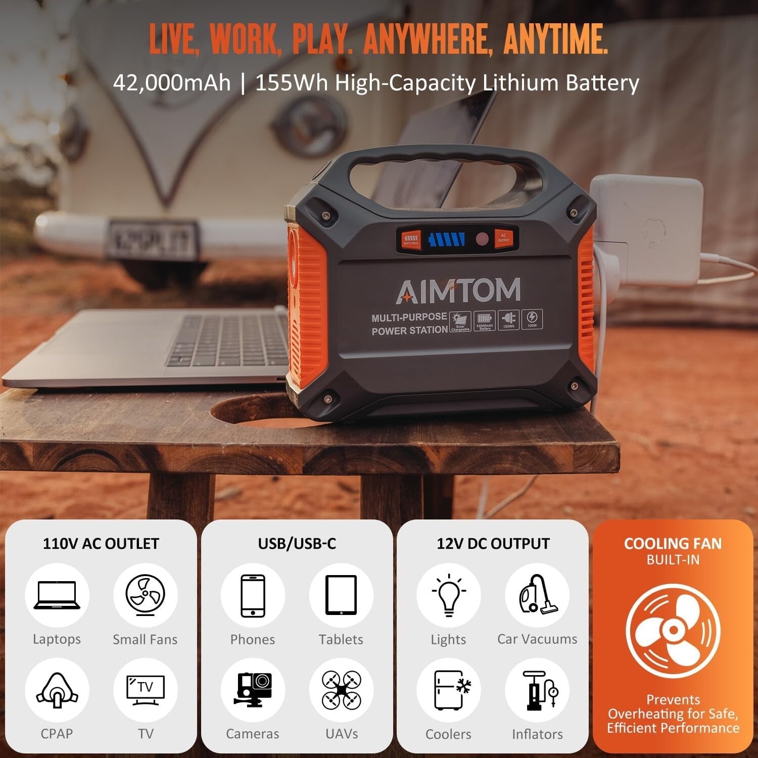 155Wh Portable Power Station - Lightweight Lithium Battery with Solar Charging