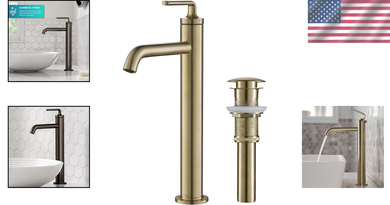 Brushed Gold Single Handle Vessel Sink Faucet with Pop-Up Drain - Elegant Design