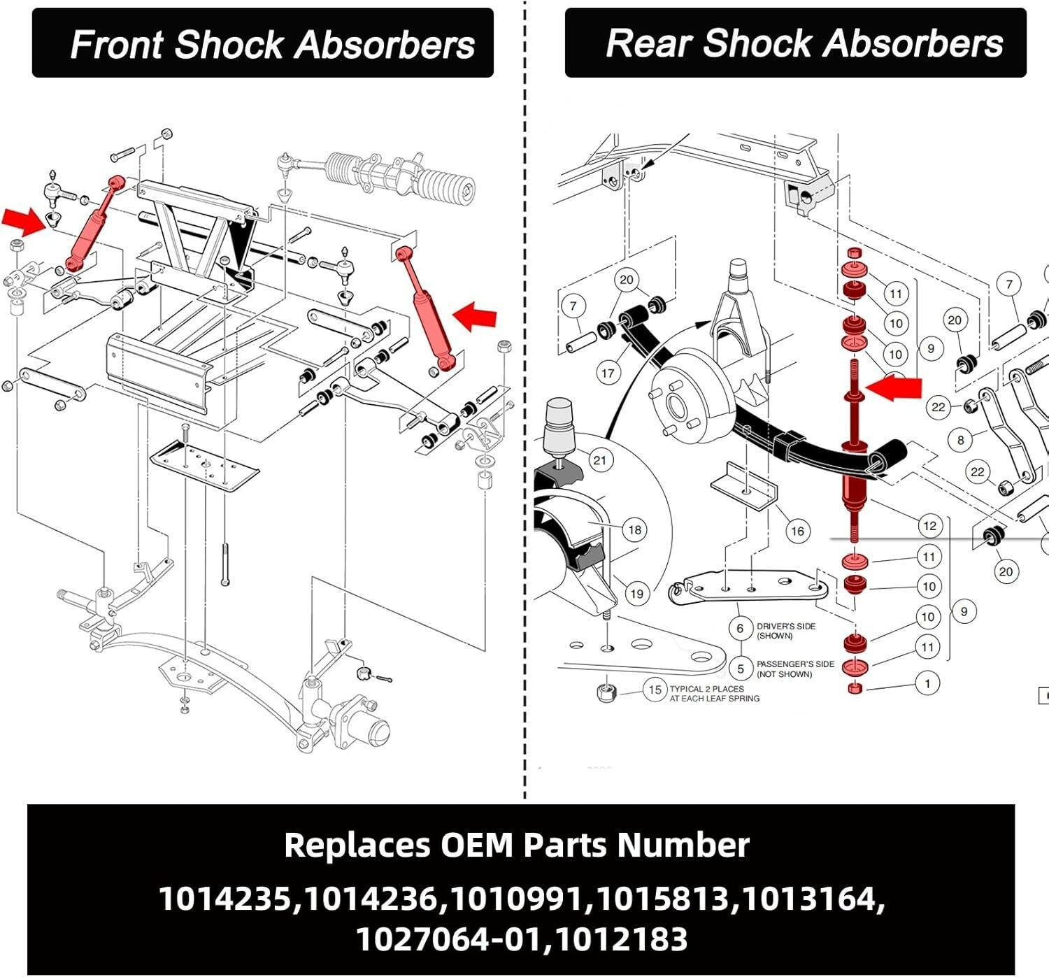 Durable Black Steel Shock Absorbers for Club Car DS & Precedent Models 88-Up