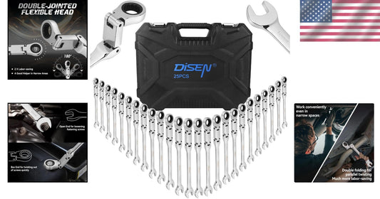 Versatile Chrome Vanadium Ratcheting Wrench Set - 25 PCS with Double Joints