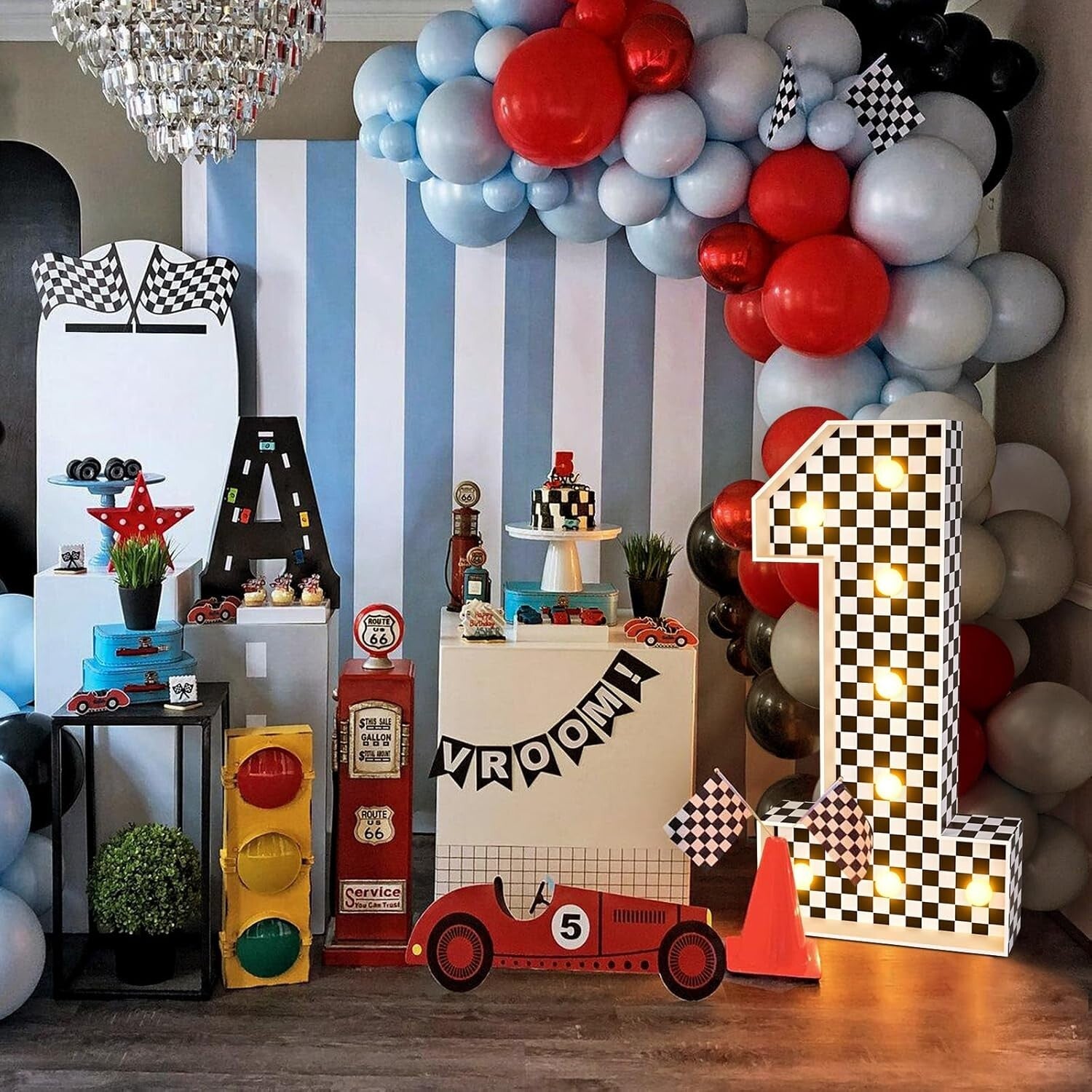 Eye-Catching 3ft Race Car Marquee Numbers with Warm Lights for Kids' Parties