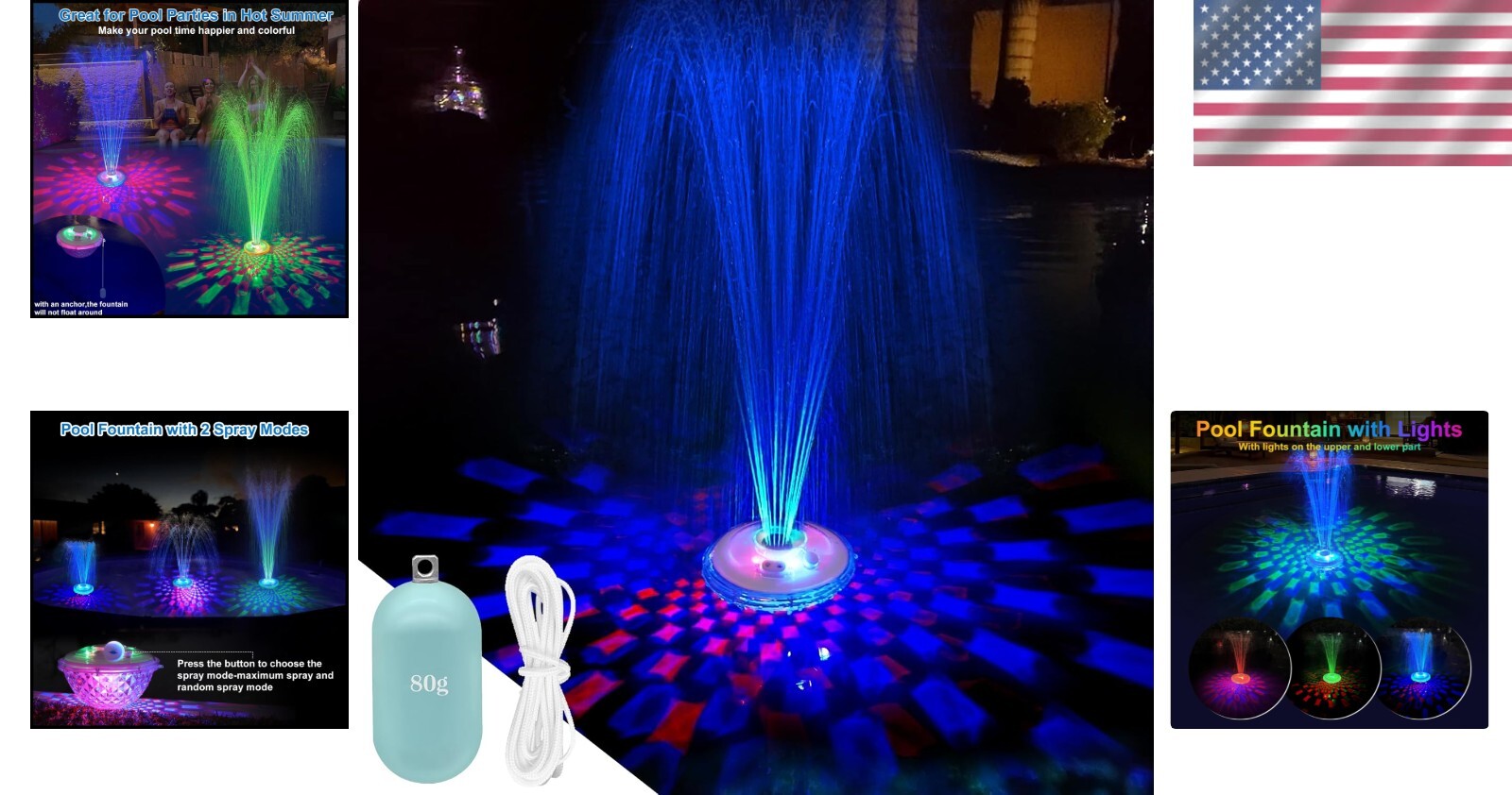 Elegant Floating Pool Fountain - Battery Powered with Light Show & Spray Modes
