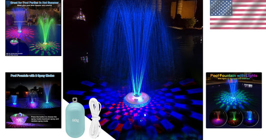 Elegant Floating Pool Fountain - Battery Powered with Light Show & Spray Modes