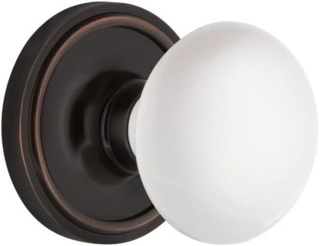 Elegant Porcelain Round Door Knob with Bronze Finish - Complete Set Included