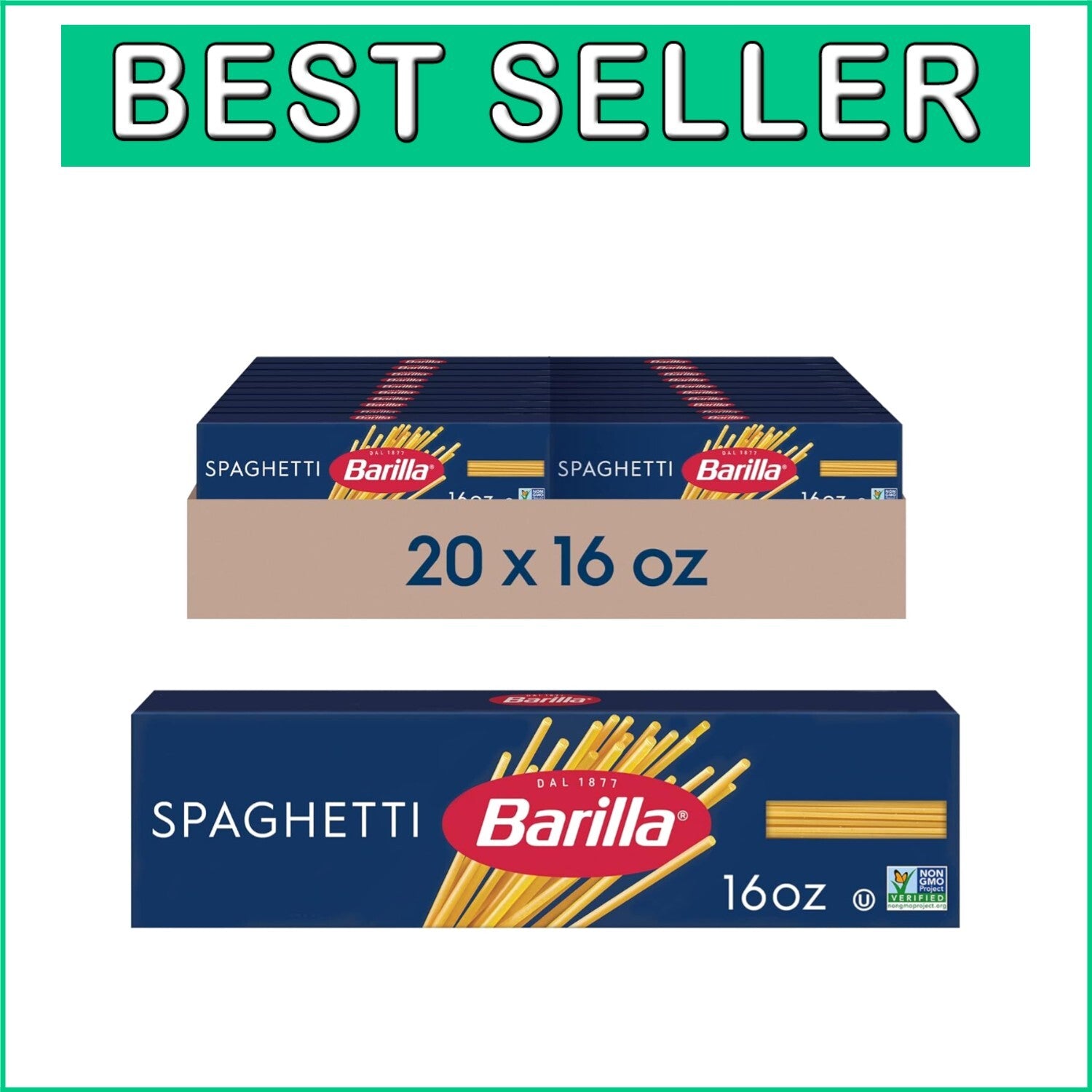 Durum Wheat Semolina Barilla Spaghetti Pasta, 16 oz. - 20-Pack, Easy Storage