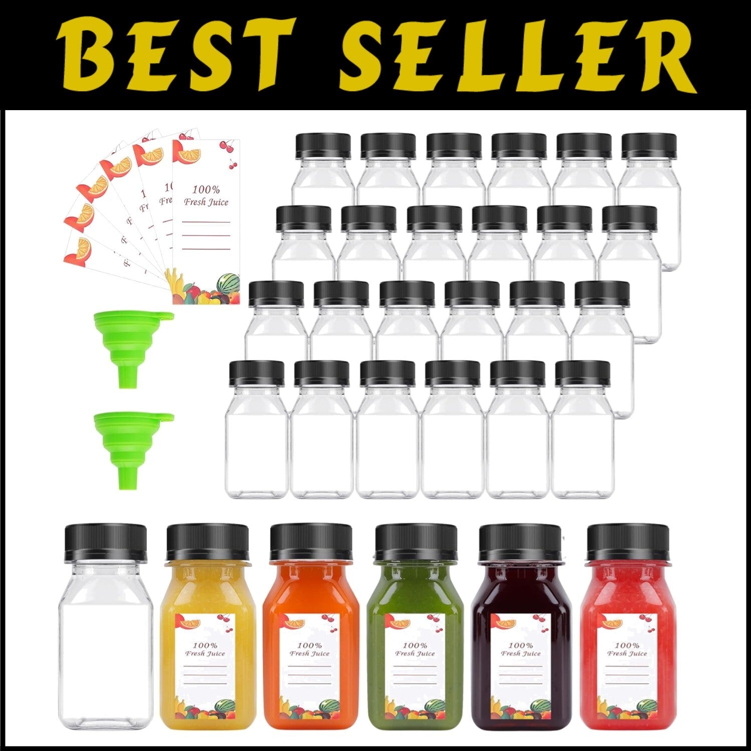 Food-Grade Clear Juice and Smoothie Bottles - 80 Count with Accessories