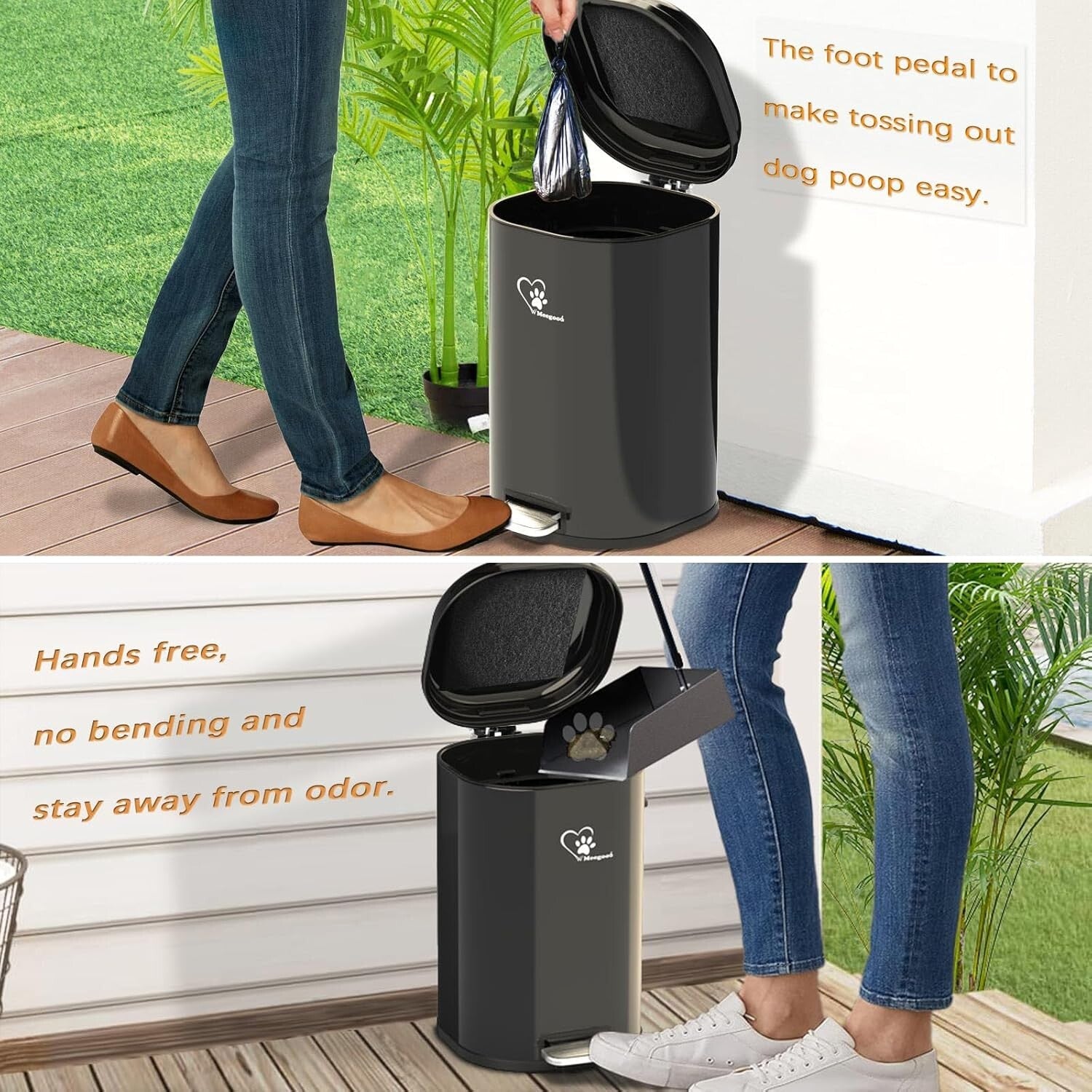 Versatile 18L Stainless Steel Dog Waste Bin - Step-On, Removable Inner & Rake
