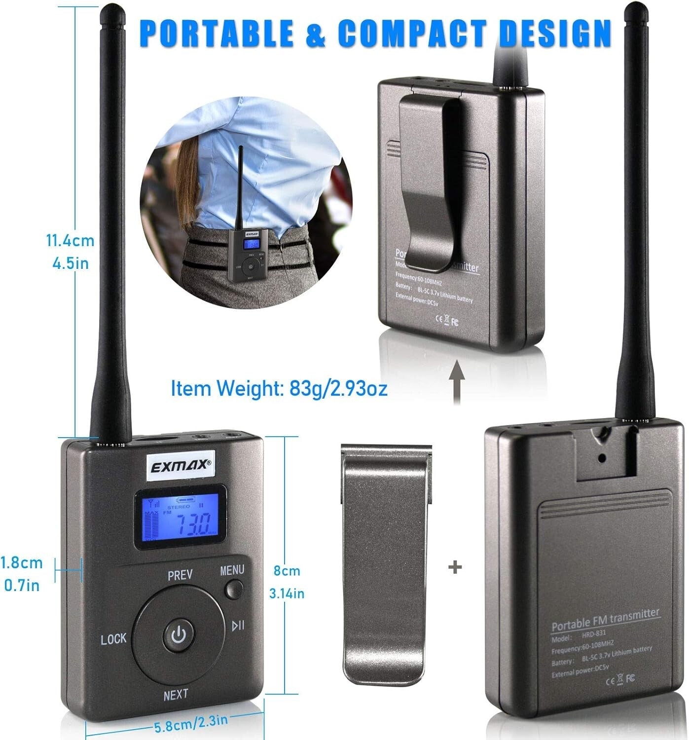 Stereo Wireless FM Transmitter - Supports AUX & TF Card, Ideal for Presentations
