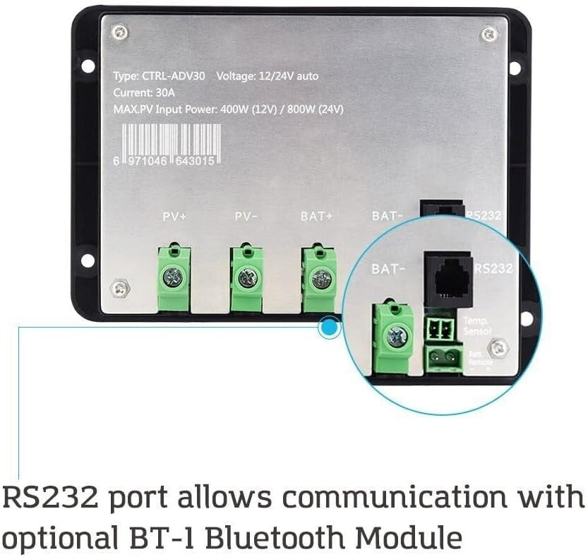 Smart 30A Solar Charge Controller - LCD Display & Bluetooth Monitoring Ready