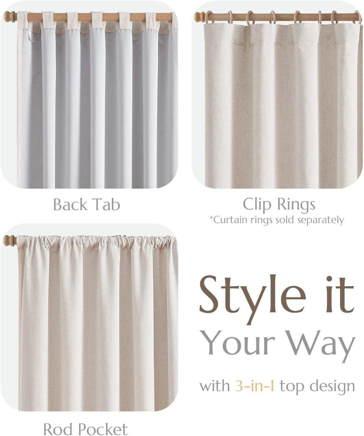 Chic 100x84 Linen Blackout Curtains with Gray Light-Blocking, Easy Hang Design