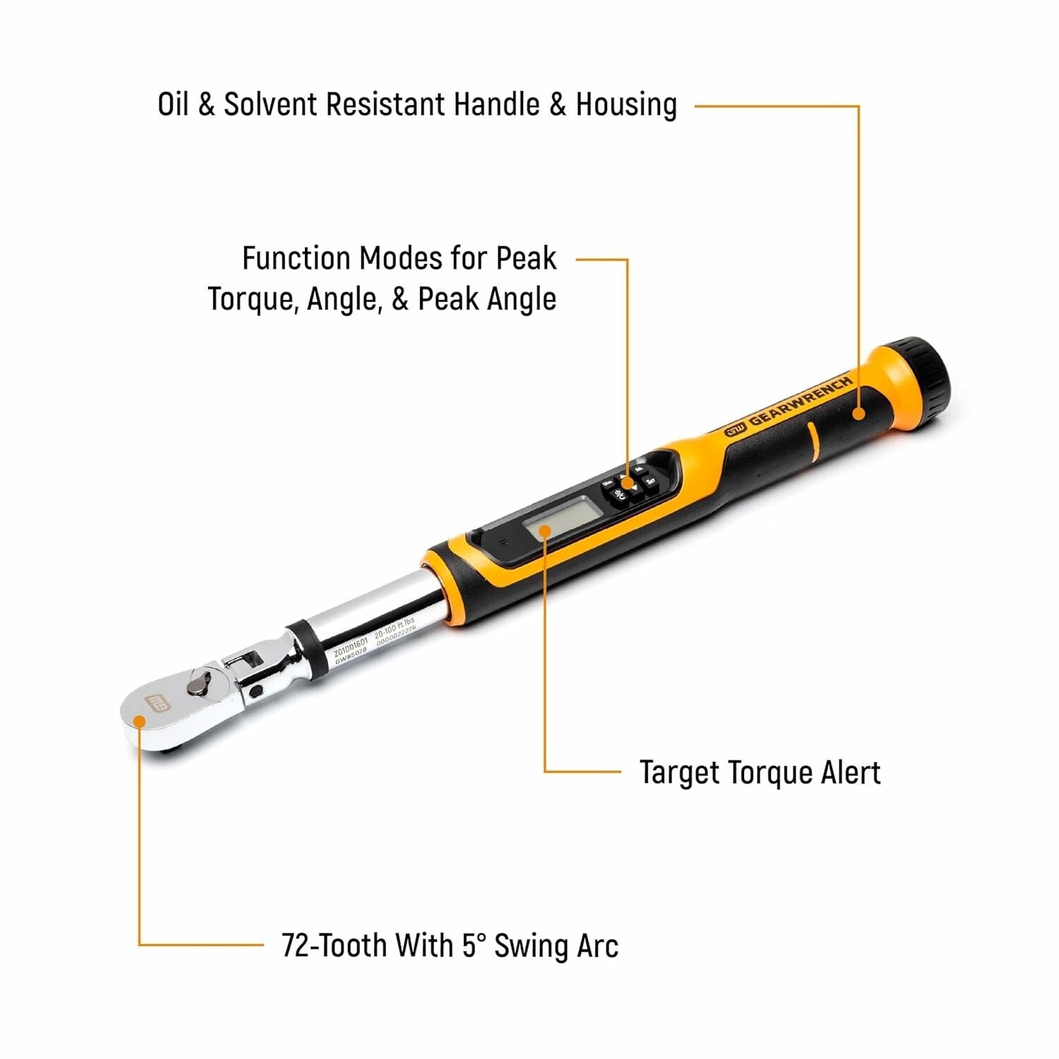 Electronic Torque Wrench with Angle - Flex Head, 3/8", for Accurate Measurements