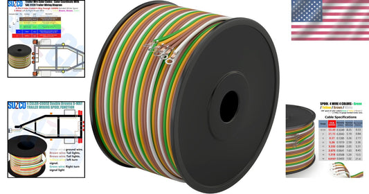 100Ft 14AWG Color-Coded 5-Way Trailer Wiring Harness for Safe Connections