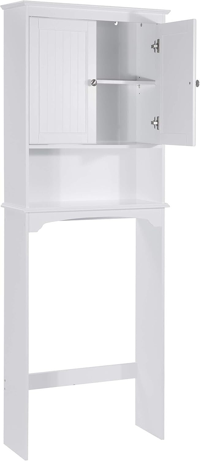 Elegant White Over Toilet Storage Cabinet with Adjustable Shelves for Bathrooms