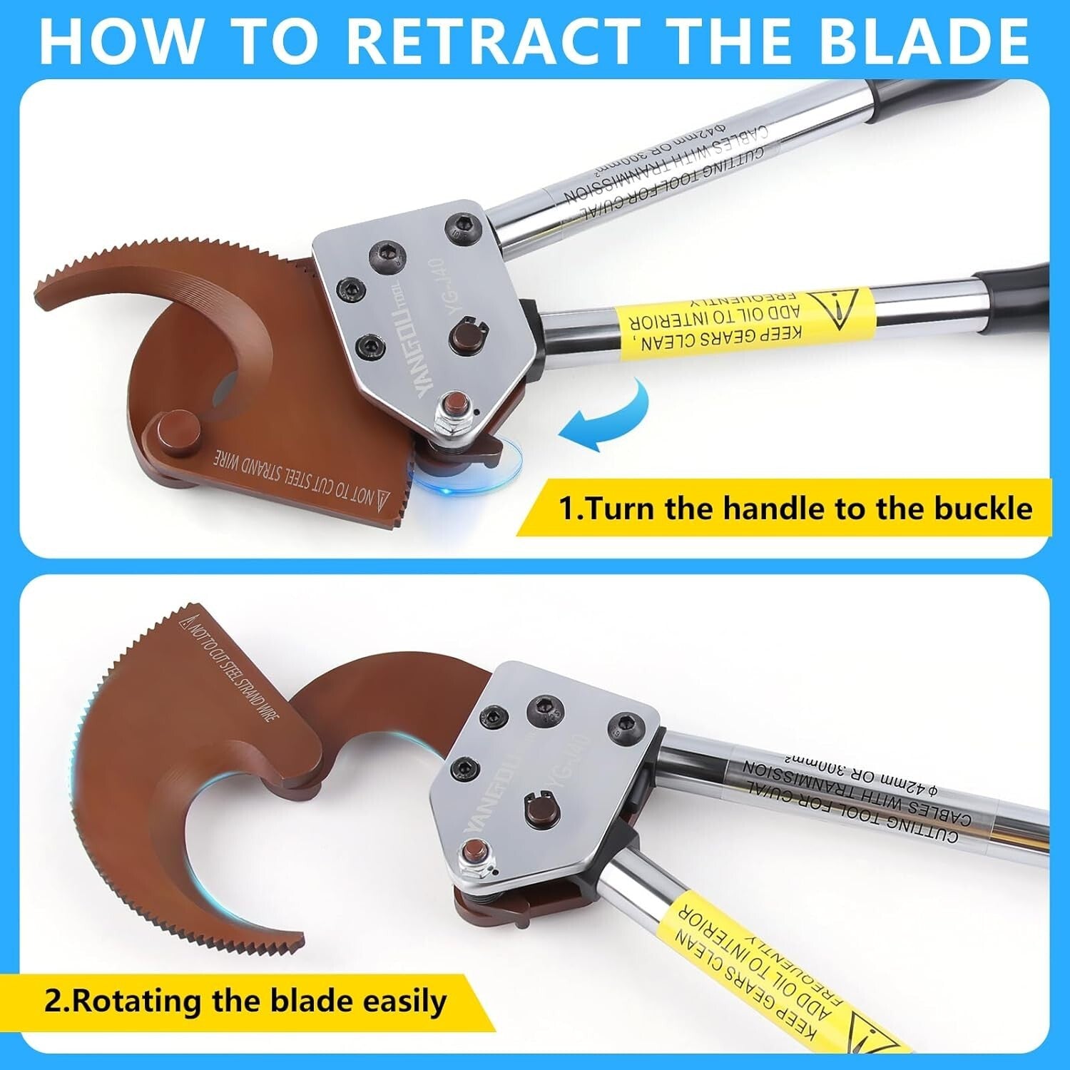 Professional Electrical Wire Cutter with Ratcheting Mechanism - 300 mm² Cutting