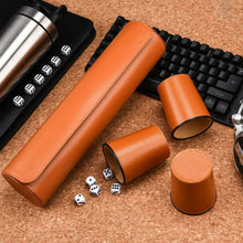Load image into Gallery viewer, Quiet Felt-Lined Leather Dice Cups with Exclusive Storage - 2 Pack in Orange