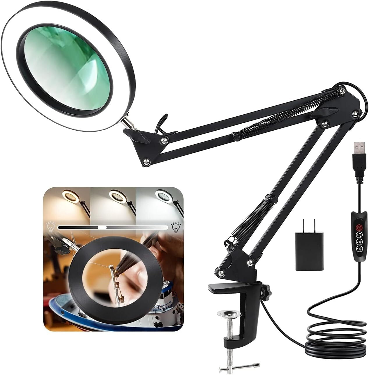 Professional Quality 10X Glass Magnifier with Adjustable Clamp & Eye Protection