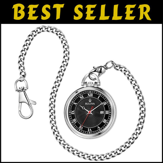 Timeless Pocket Watch - 3-Hand Quartz, Black Dial, Water-Resistant Design