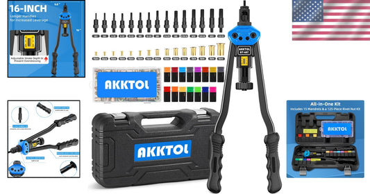 Rivet Nut Installation Tool Kit - 16" Heavy-Duty Tool with Easy Mandrel Change