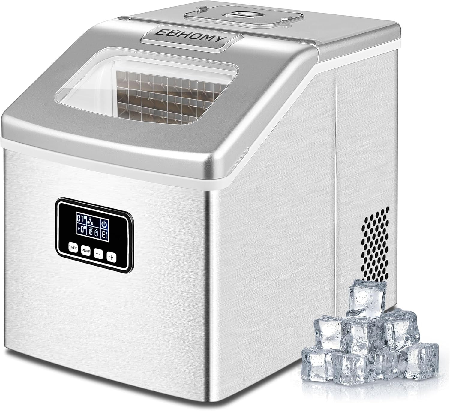 Quiet Operation 40Lbs/Day Ice Maker with Removable Basket – Ideal for Home & Bar