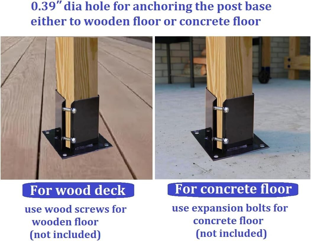 Durable Metal Deck Post Base for 5.5x5.5 Wooden Columns - Black Powder-Coated