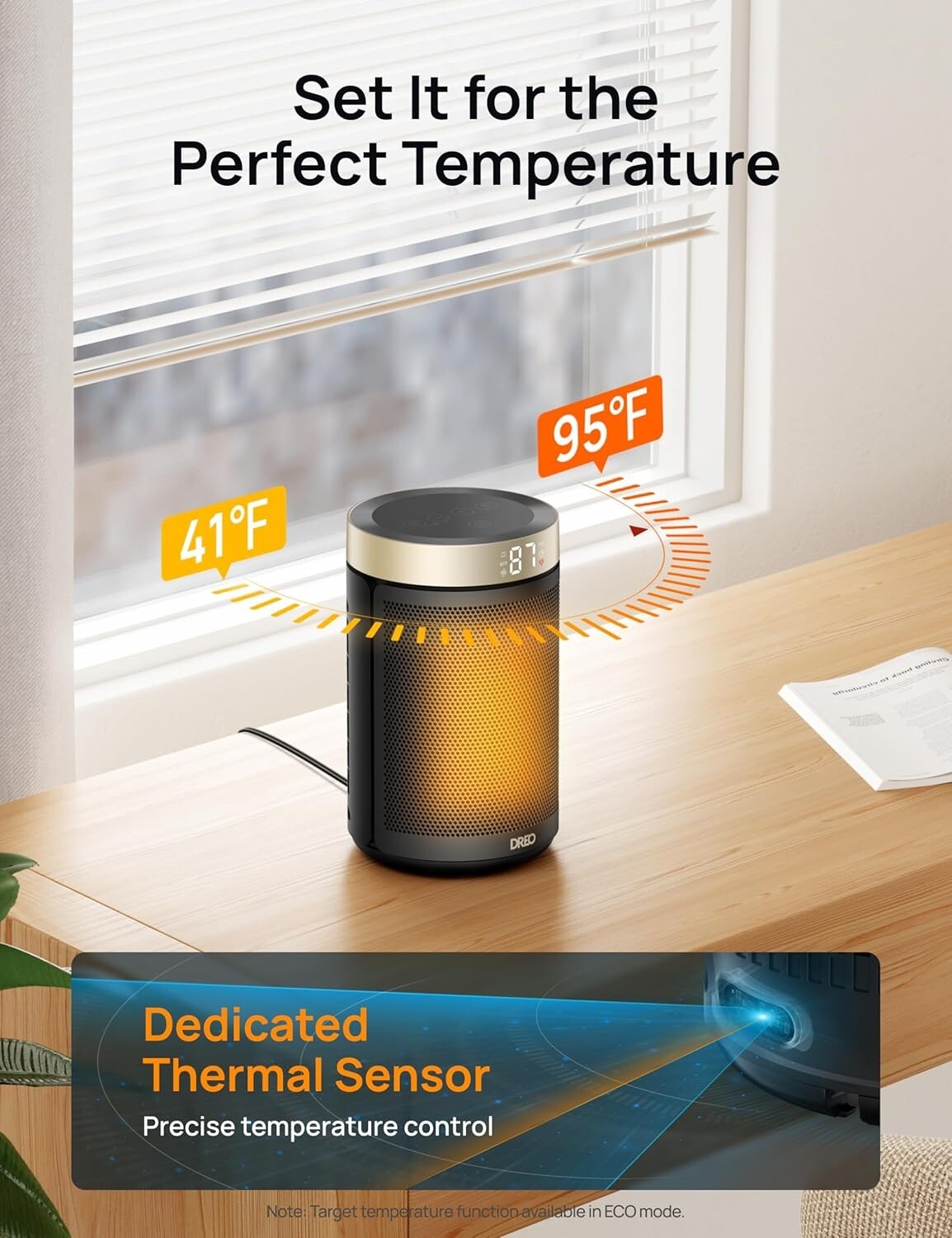 Elegant Gold Tower Space Heater with Remote Control and 5 Modes for Every Room