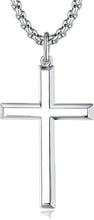 Load image into Gallery viewer, 24 Inch Stainless Steel Box Chain with Sterling Silver Cross Pendant for Him