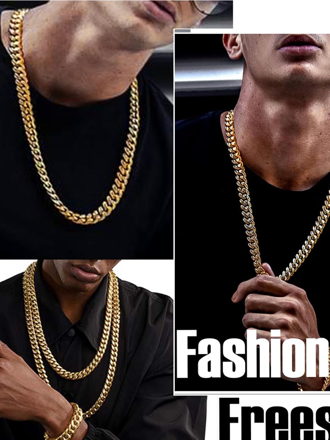 14K Gold Plated Cuban Link Necklace for Men - Adjustable Length, Multiple Widths