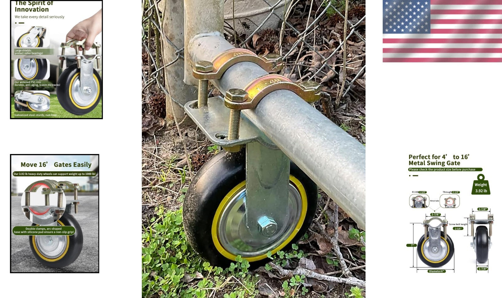 Heavy-Duty 6" Gate Wheels for Metal Tube Gates - 2 Pack Rust-Resistant Solution