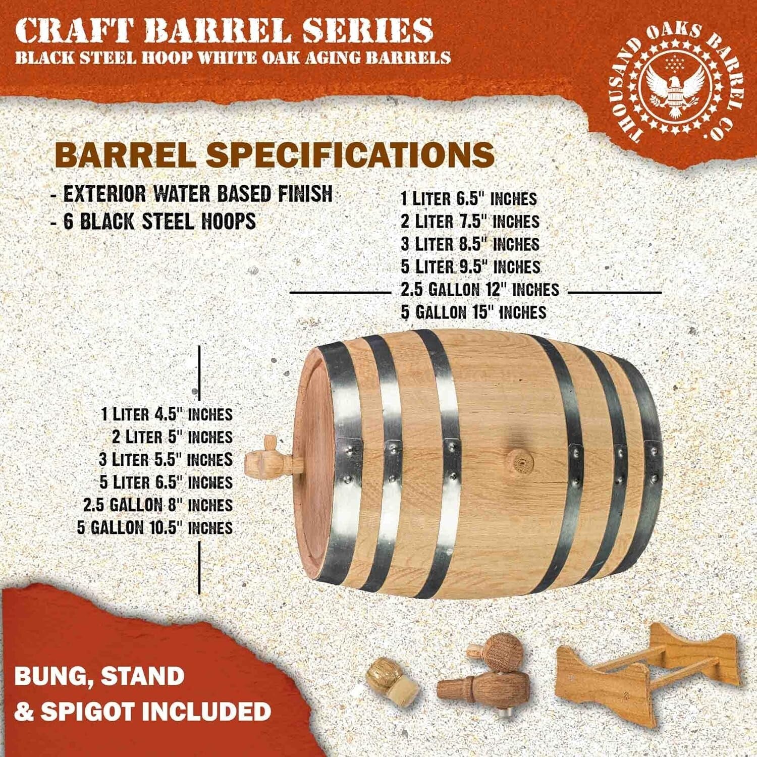 Handcrafted 2 Liter Oak Barrel & Stand for Quick Aging Cocktails & Spirits