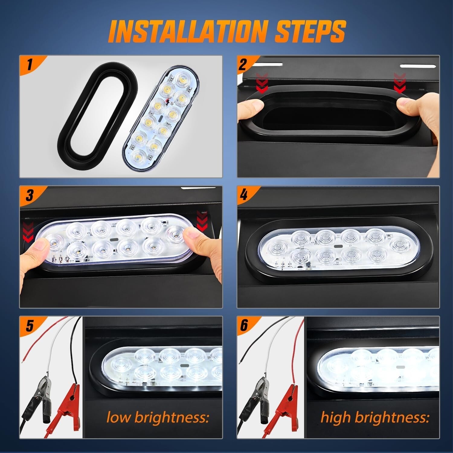 6 LED Trailer Tail Light Set - IP67 Waterproof with Red, Amber & White Lights