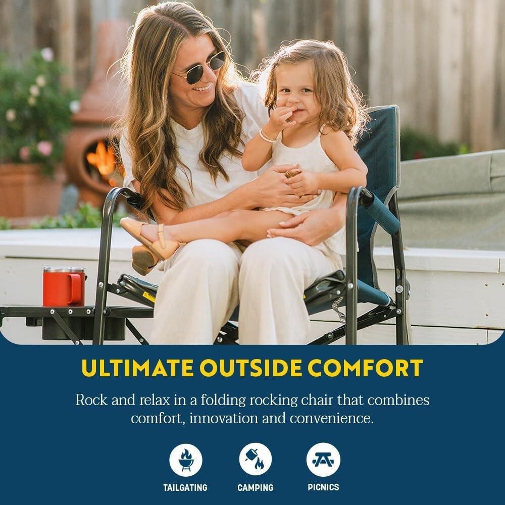 Durable Folding Rocking Chair with Side Table - Perfect for Camping & Relaxation