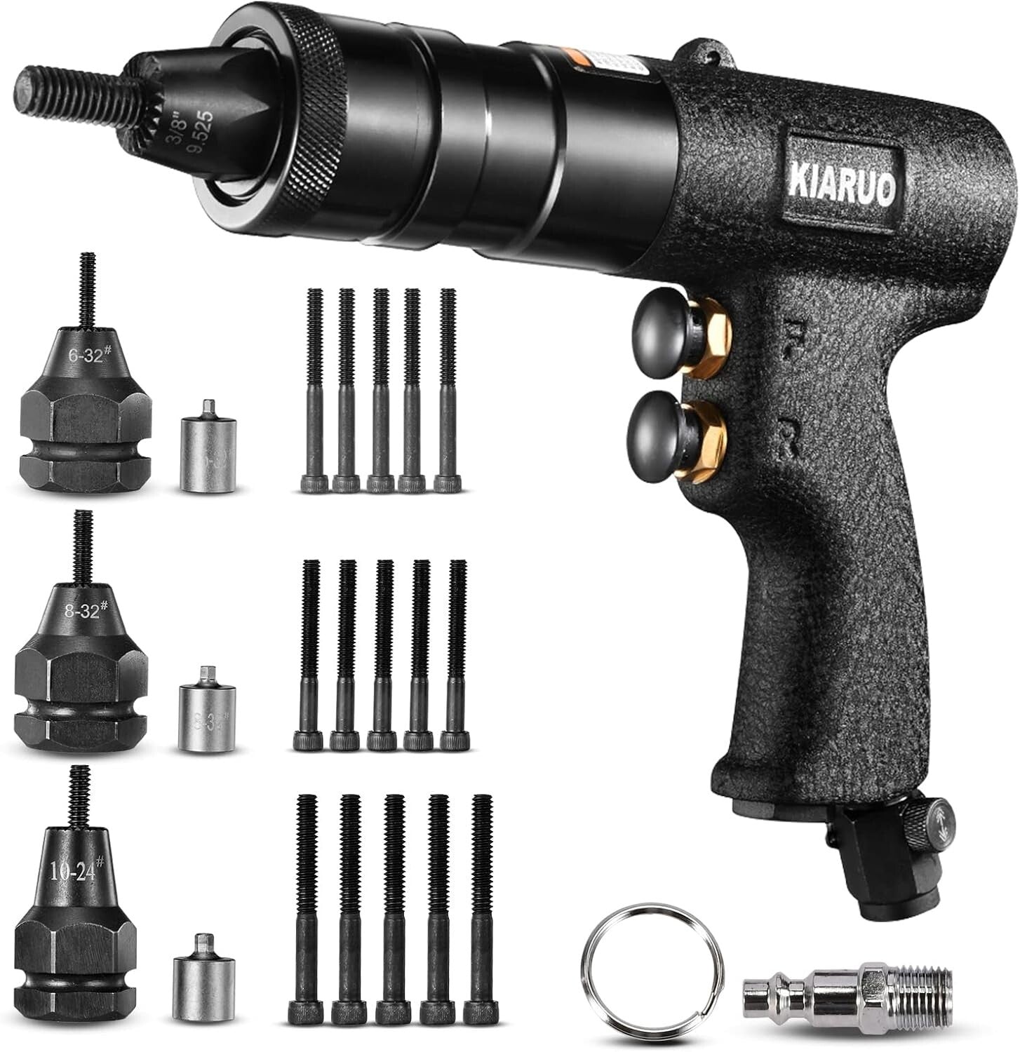 3-in-1 Pneumatic Rivet Nut Gun - Adjustable Speed & Self-Locking Heads Included