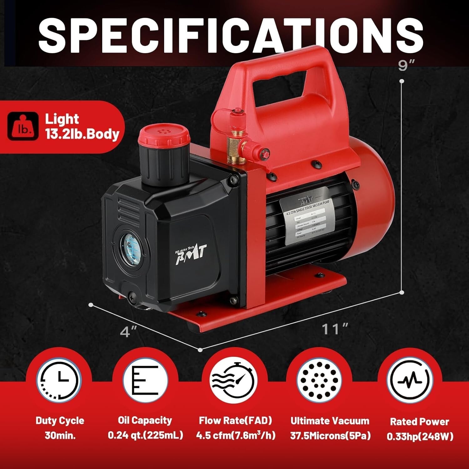 Powerful 1/3HP Vacuum Pump with Adjustable Intakes for Versatile Applications