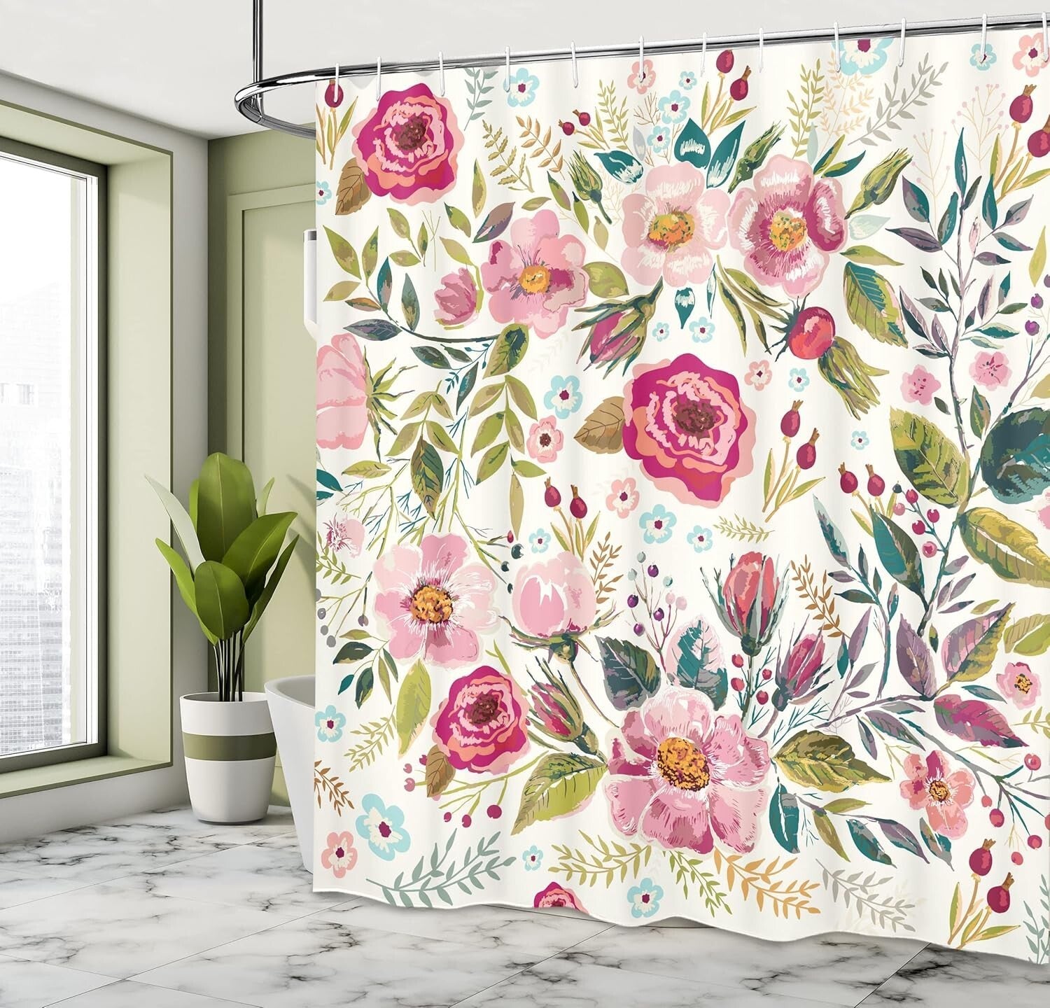 Water-Resistant Spring Floral Shower Curtain - 69"W x 84"L with Bold Graphics