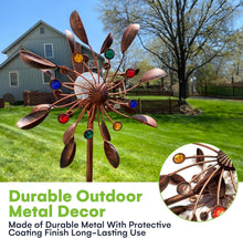 Load image into Gallery viewer, Bronze Solar Wind Spinner - 75-Inch Kinetic Sculpture with Color-Changing LED